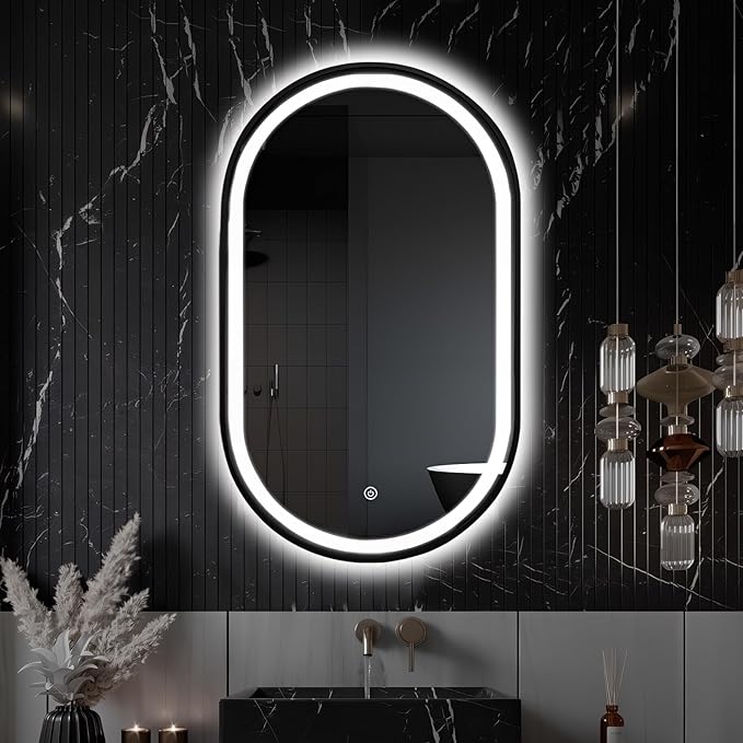 SANIF® Capsule LED Bathroom, Mirror Bathroom Oval Lighted Vanity Mirror Anti-Fog Dimmable Wall Mounted Long Makeup Mirror with Lights(Horizontal/Vertical) S-3
