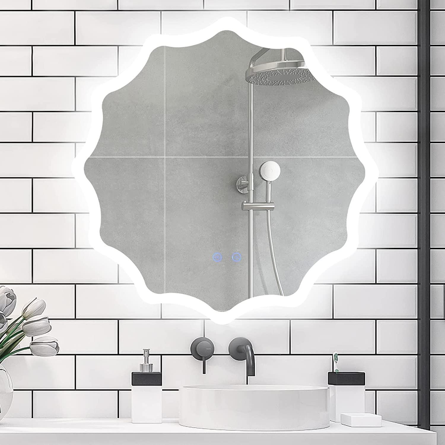 SANIF® Round Wall Mounting Mirror with Led Light for Bathroom Washbasin Vanity Mirror, Smart LED Light 2 Tone 3 Tone S-5 - Image 4