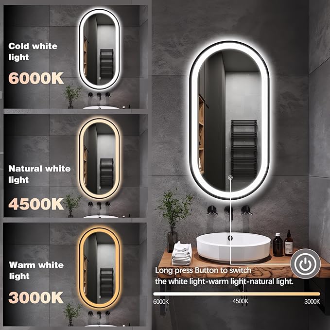 SANIF® Capsule LED Bathroom, Mirror Bathroom Oval Lighted Vanity Mirror Anti-Fog Dimmable Wall Mounted Long Makeup Mirror with Lights(Horizontal/Vertical) S-3 - Image 5