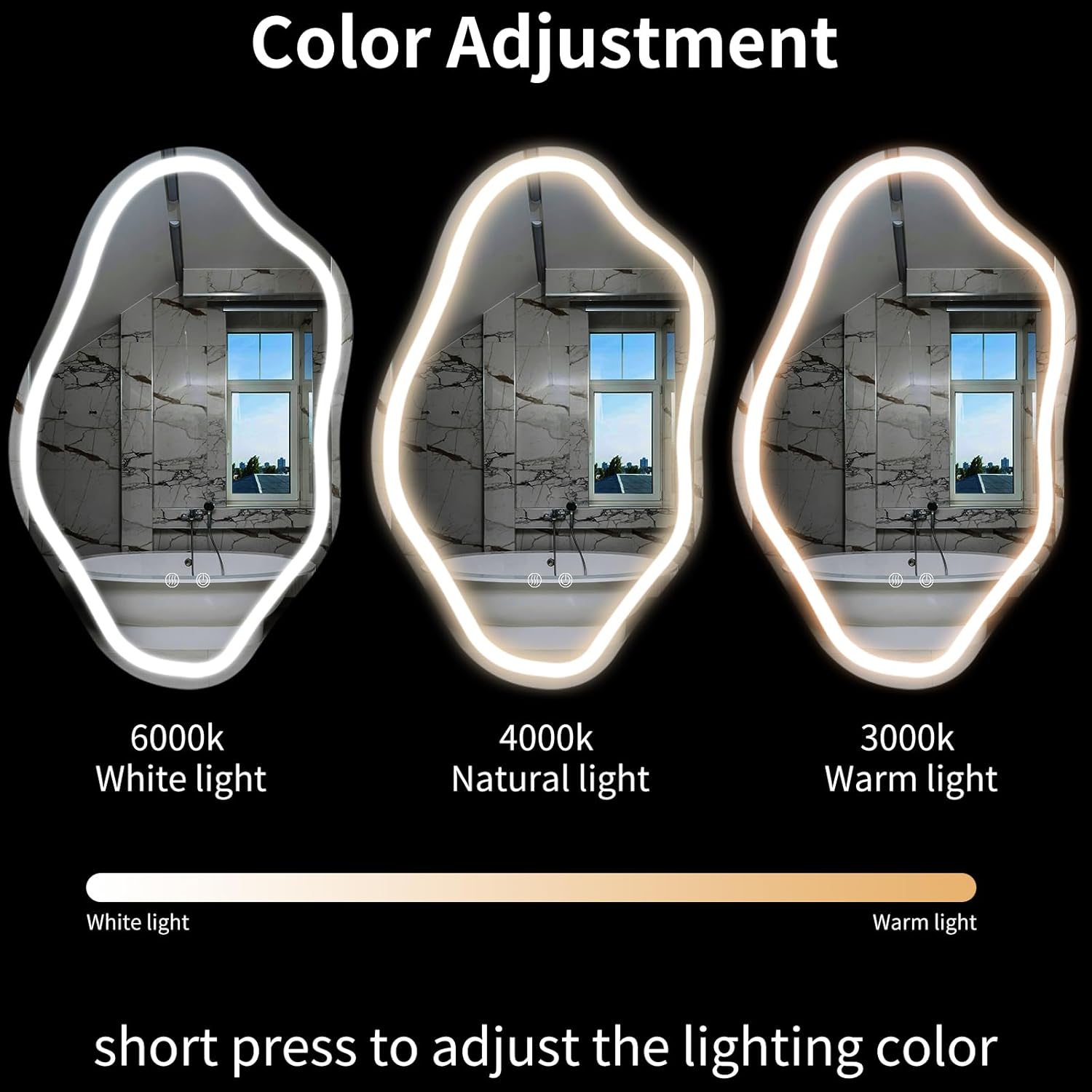 SANIF® LED Mirror for Bathroom, Bathroom Vanity Mirror with Lights, Human Body Sensing, Anti-Fog, 3 Colors and Dimmable, Backlit Light Up Bathroom Mirror Wall Mounted S-2 - Image 4