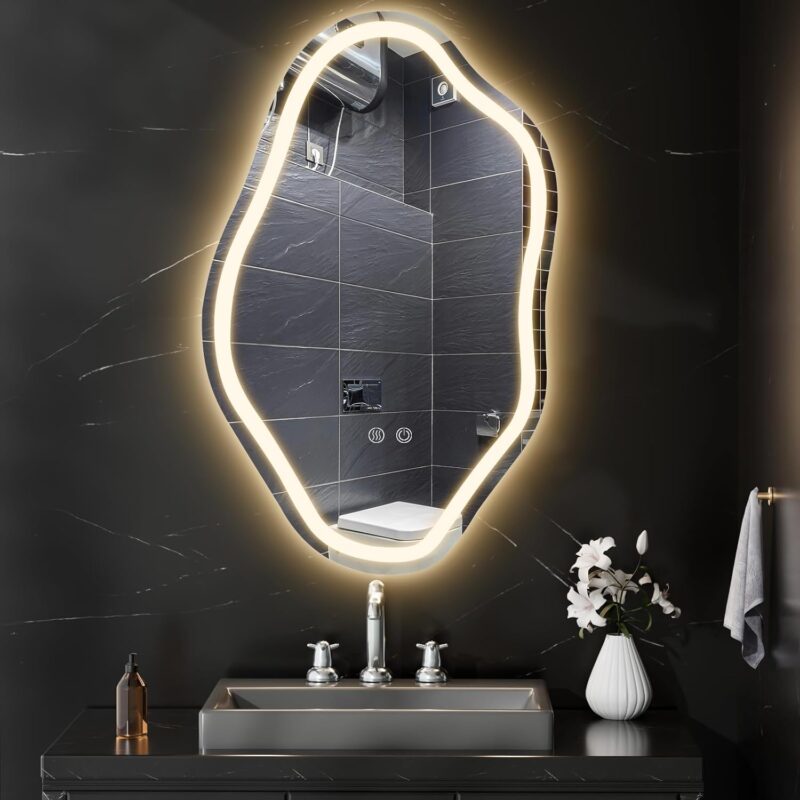 SANIF® LED Mirror for Bathroom, Bathroom Vanity Mirror with Lights, Human Body Sensing, Anti-Fog, 3 Colors and Dimmable, Backlit Light Up Bathroom Mirror Wall Mounted S-2