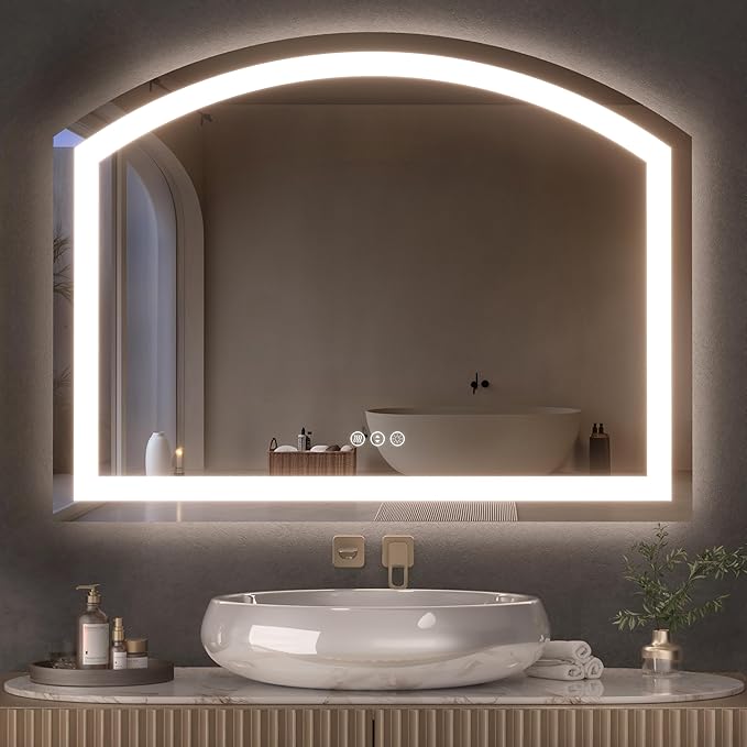 SANIF® Vanity Mirror with Light, Arched Led Makeup Mirror with 10X Magnification, Tabletop Desk Mirror with Dimmable 3 Colors Mode S-4