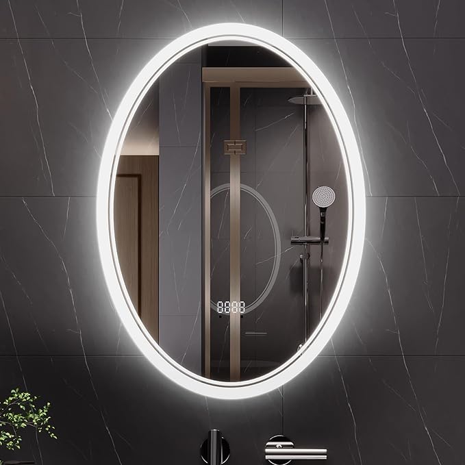 SANIF LED Bathroom Mirror – Anti-Fog, Shatter-Proof Oval Makeup Mirror with Front & Backlit Lighting, 3 Color Modes & Stepless Dimming S-18
