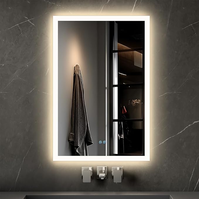 SANIF® LED Bathroom Mirrors with Sand Blaster 3 Color Temperatures Stepless Dimmable Backlit & Frontlit Anti-Fog Memory Function Lighted Mirrors for Bathroom Wall S-13