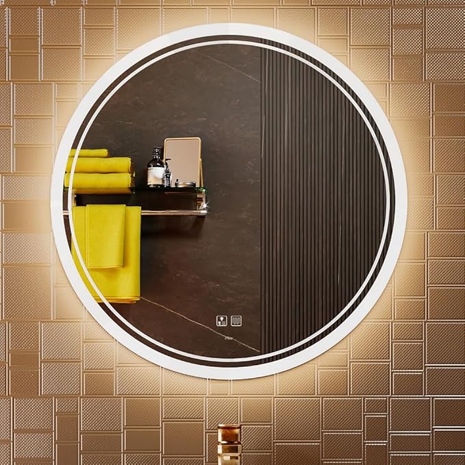 SANIF® Large Modern LED Round Bathroom Vanity Mirror, Color Temperature Adjustable, Anti-Fog Dimmable Lights, Easy to Install, Wall Mounted Makeup Mirror with Smart Touch Button S-25