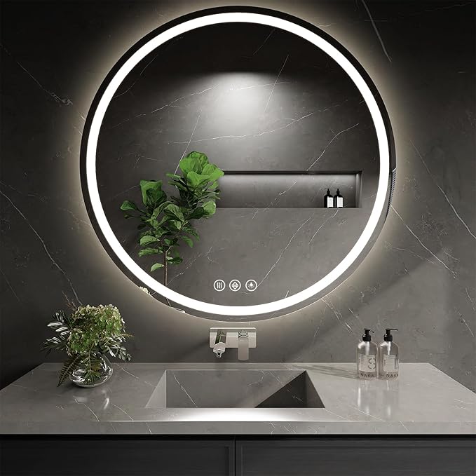 SANIF® LED Bathroom Mirror Round Bathroom Mirror with Lights, Circle Wall Mirror with 3 Colors Brightness, Anti-Fog for Bathroom Vanity, Entryway Living Room S-23