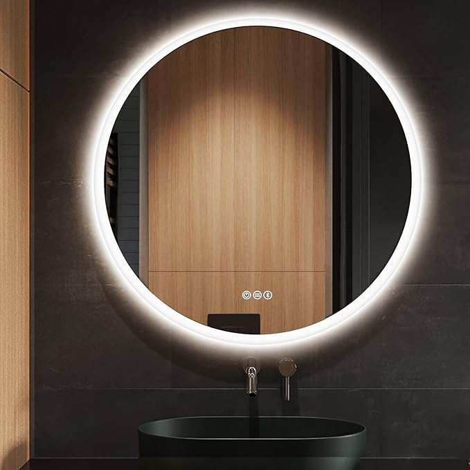 SANIF® Round Led Bathroom Mirror with Lights, Backlit and Front Lighted, Anti-Fog Wall-Mounted Vanity Mirror 3000K/4000K/6500K, Dimmable Mirror S-22