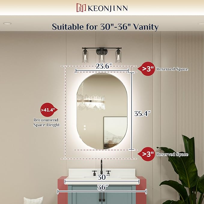 SANIF® Capsule LED Bathroom Mirror, Backlit Mirror Bathroom Oval Lighted Vanity Mirror Anti-Fog Dimmable Wall Mounted Long Makeup Mirror with Lights(Horizontal/Vertical) S-14 - Image 2