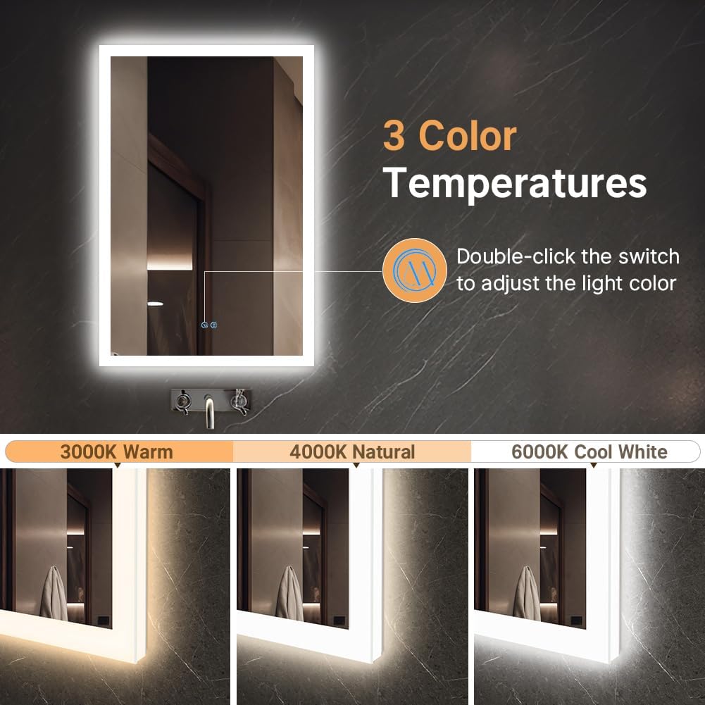 SANIF® LED Bathroom Mirrors with Sand Blaster 3 Color Temperatures Stepless Dimmable Backlit & Frontlit Anti-Fog Memory Function Lighted Mirrors for Bathroom Wall S-13 - Image 2