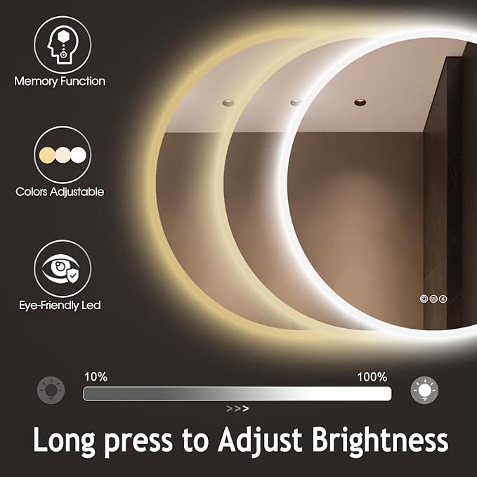 SANIF® Round Led Bathroom Mirror with Lights, Backlit and Front Lighted, Anti-Fog Wall-Mounted Vanity Mirror 3000K/4000K/6500K, Dimmable Mirror S-22 - Image 2