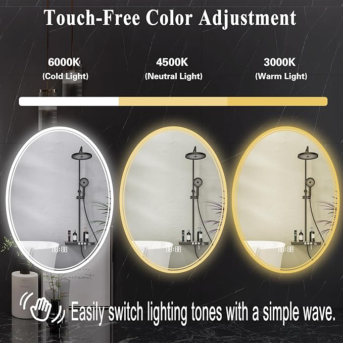 SANIF LED Bathroom Mirror – Anti-Fog, Shatter-Proof Oval Makeup Mirror with Front & Backlit Lighting, 3 Color Modes & Stepless Dimming S-18 - Image 3