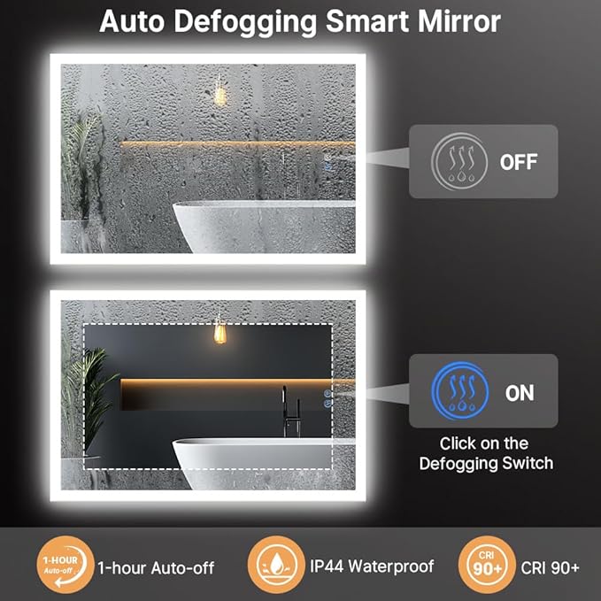 SANIF® LED Bathroom Mirrors with Sand Blaster 3 Color Temperatures Stepless Dimmable Backlit & Frontlit Anti-Fog Memory Function Lighted Mirrors for Bathroom Wall S-13 - Image 3