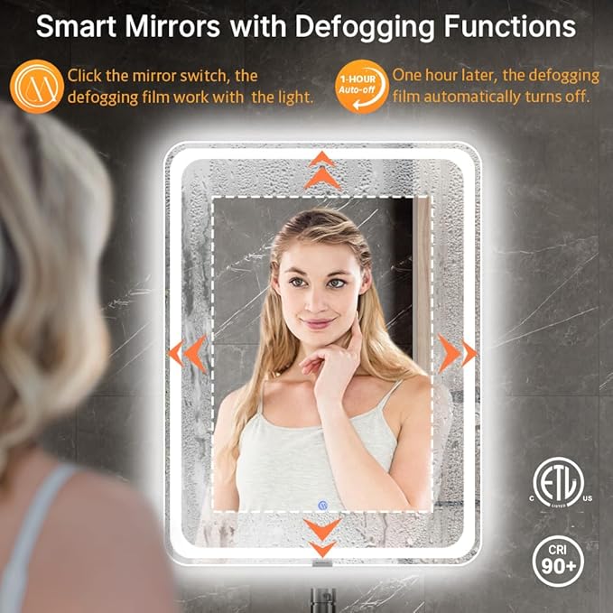 SANIF® LED Mirror for Bathroom with Backlit & Frontlit Sandblasting Design LED Bathroom Mirror with Lights 3 Color Temperature Dimmable Anti-Fog Memory Function S-9 - Image 3