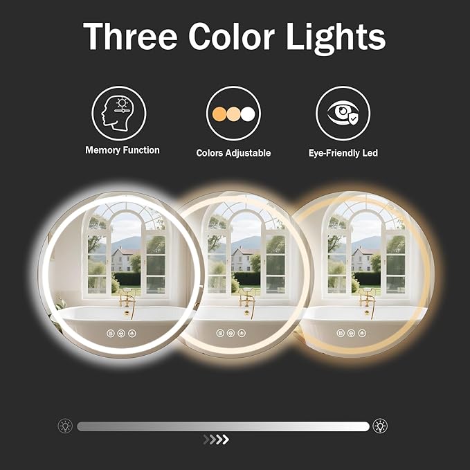 SANIF® LED Bathroom Mirror Round Bathroom Mirror with Lights, Circle Wall Mirror with 3 Colors Brightness, Anti-Fog for Bathroom Vanity, Entryway Living Room S-23 - Image 3