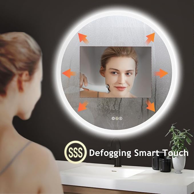 SANIF® Round Led Bathroom Mirror with Lights, Backlit and Front Lighted, Anti-Fog Wall-Mounted Vanity Mirror 3000K/4000K/6500K, Dimmable Mirror S-22 - Image 3