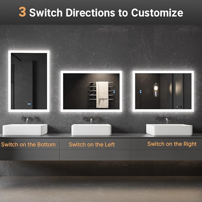 SANIF® LED Bathroom Mirrors with Sand Blaster 3 Color Temperatures Stepless Dimmable Backlit & Frontlit Anti-Fog Memory Function Lighted Mirrors for Bathroom Wall S-13 - Image 4