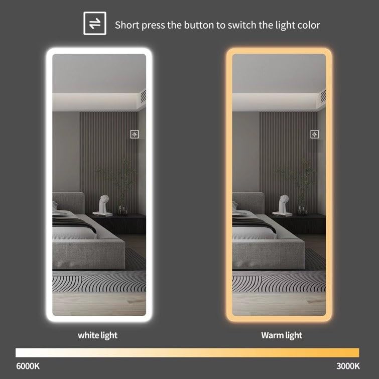 SANIF® Frameless Full Length Backlit Led Mirror, 3 Color Modes, Modern Elegance For Makeup And Vanity, Rectangular, Wall Mount, Silver) S-11 - Image 3