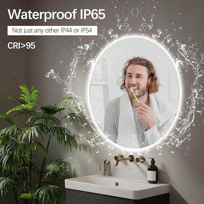 SANIF® LED Round Bathroom Mirror, Backlit Wall Mounted Bathroom Mirror with Lights, Frameless Vanity Mirror with 3 Color Lights, Anti-Fog, S-21 - Image 6