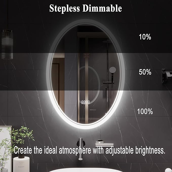 SANIF LED Bathroom Mirror – Anti-Fog, Shatter-Proof Oval Makeup Mirror with Front & Backlit Lighting, 3 Color Modes & Stepless Dimming S-18 - Image 4