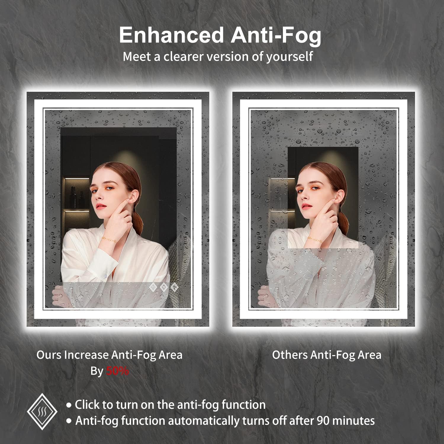 SANIF® LED Bathroom Mirror, Gradient Front and Backlit LED Mirror for Bathroom, 3 Colors Dimmable CRI>90 Double Lights, IP54 Enhanced Anti-Fog, Hanging Plates Vanity Mirror with Lights S-26 - Image 5