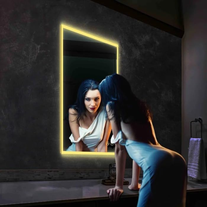 SANIF® Premium Wall Mounted Rectangular Led Mirror with Touch Sensor Bathroom Wall Decor with Led Lights and Stylish Long Mirror for Bedroom Washbasin Lighting Triple Light S-24 - Image 5