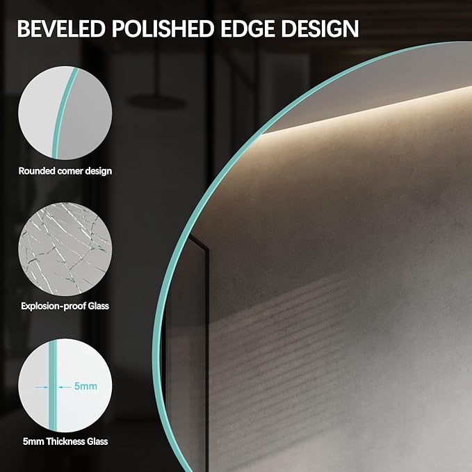 SANIF® LED Round Bathroom Mirror, Backlit Wall Mounted Bathroom Mirror with Lights, Frameless Vanity Mirror with 3 Color Lights, Anti-Fog, S-21 - Image 5
