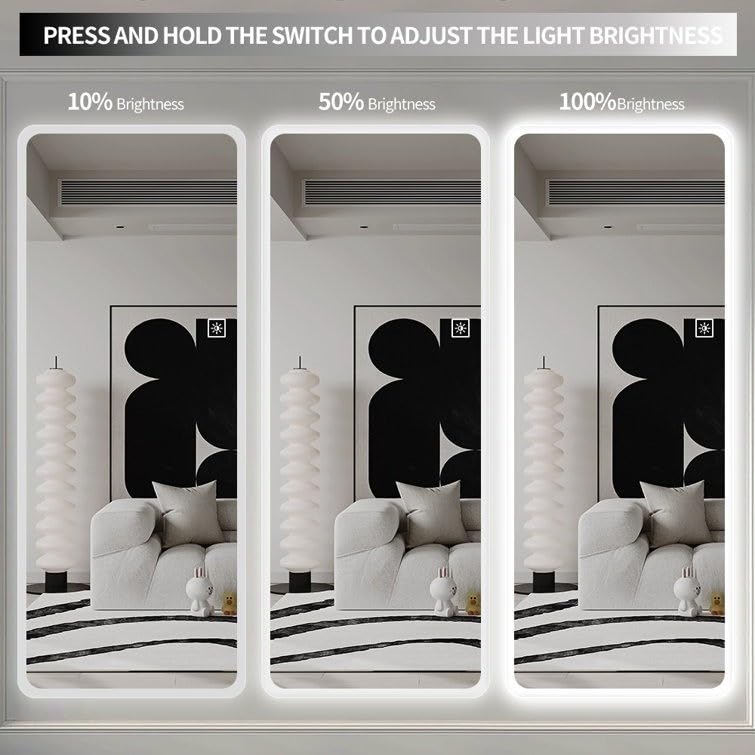 SANIF® Frameless Full Length Backlit Led Mirror, 3 Color Modes, Modern Elegance For Makeup And Vanity, Rectangular, Wall Mount, Silver) S-11 - Image 4