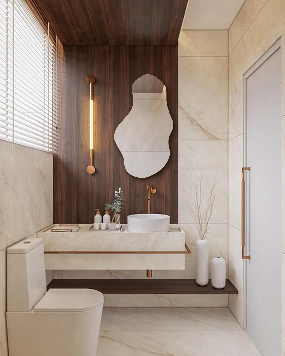 SANIF Irregular Led Lighted Mirror for Bathroom, Asymmetrical Vanity Mirror with Lights, Washbasin Backlit Led Illuminated Wall Mirror S-19 - Image 6