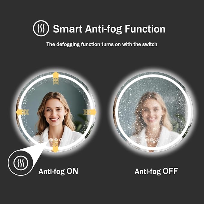 SANIF® LED Bathroom Mirror Round Bathroom Mirror with Lights, Circle Wall Mirror with 3 Colors Brightness, Anti-Fog for Bathroom Vanity, Entryway Living Room S-23 - Image 2