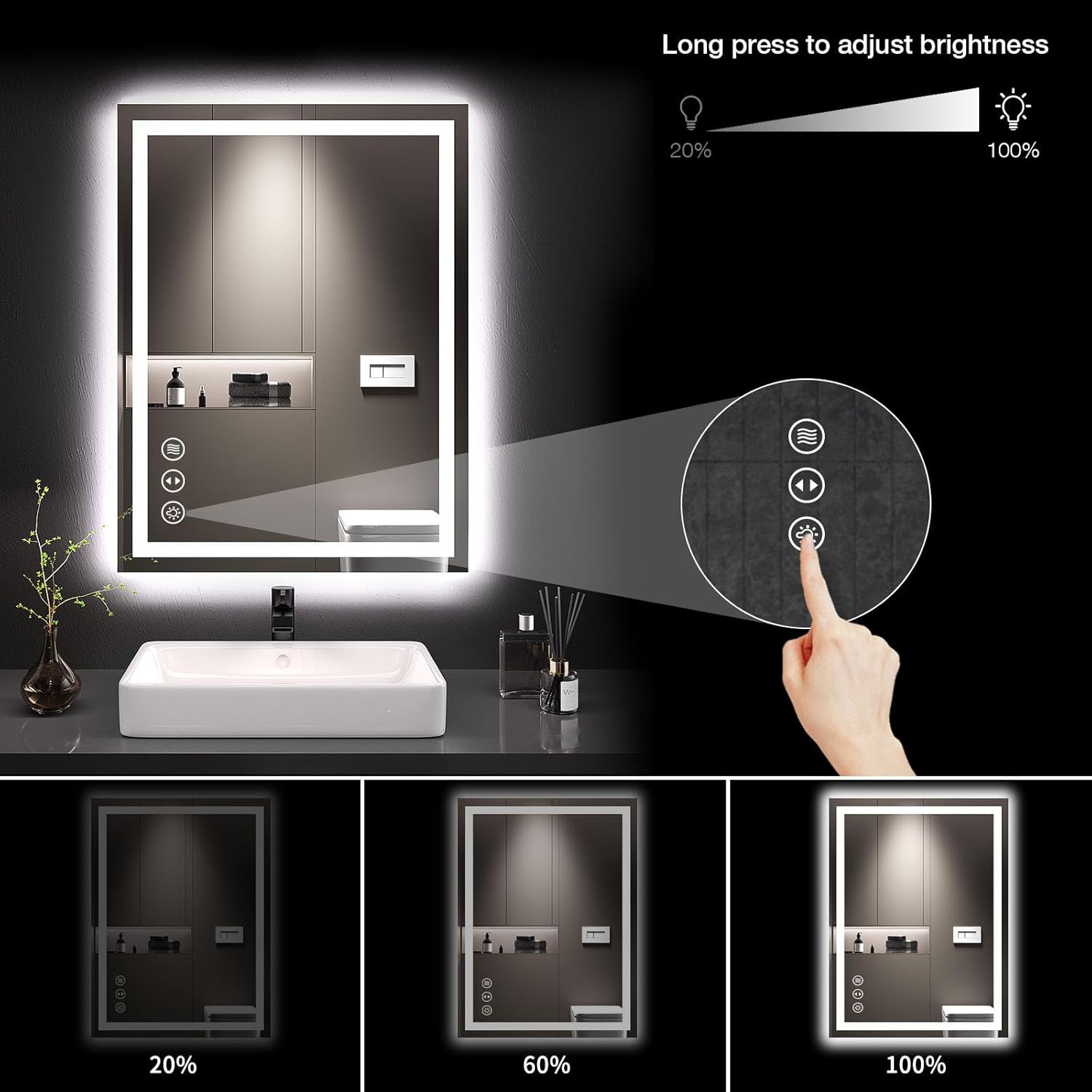 SANIF® LED Bathroom Mirror with Lights, Anti-Fog, Dimmable, Backlit + Front Lit, Lighted Bathroom Vanity Mirror for Wall S-17 - Image 3