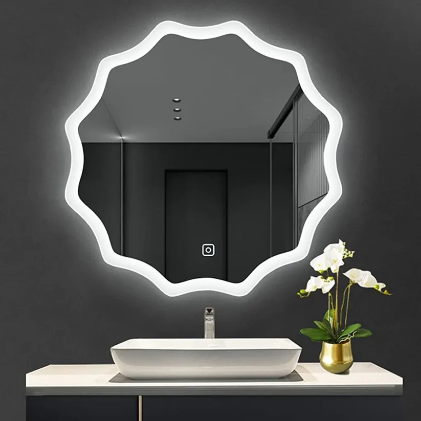 SANIF® Round Wall Mounting Mirror with Led Light for Bathroom Washbasin Vanity Mirror, Smart LED Light 2 Tone 3 Tone S-5